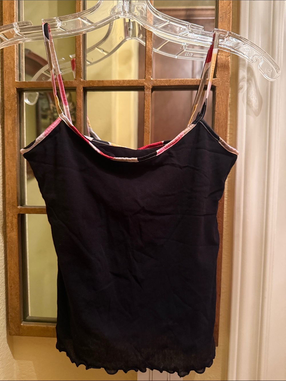 On Gossamer Black Nylon Mesh Camisole Top with Silk Straps & Trim Shelf Bra NEW